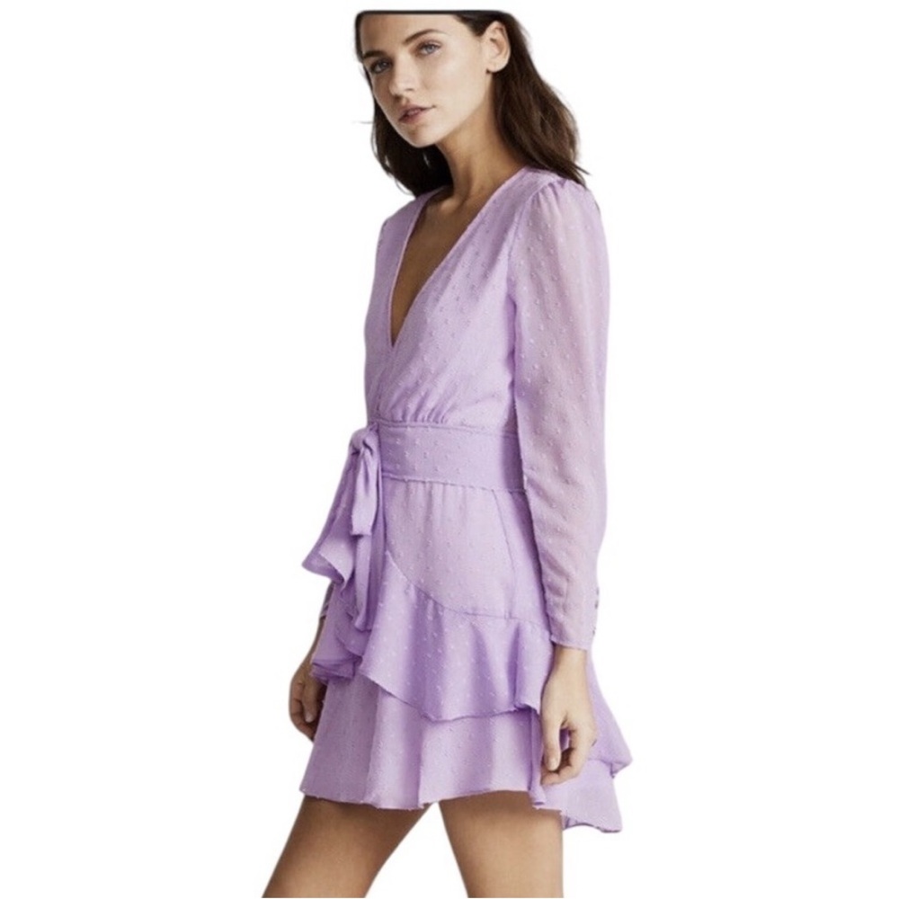 For Love And Lemons Tarta Long‎ Sleeve Mini Dress Swiss Dots Purple Medium